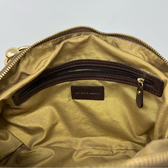 Antonio Melani Brown Leather Braided Handles Hobo Bag / Hobo - Picture 10 of 12